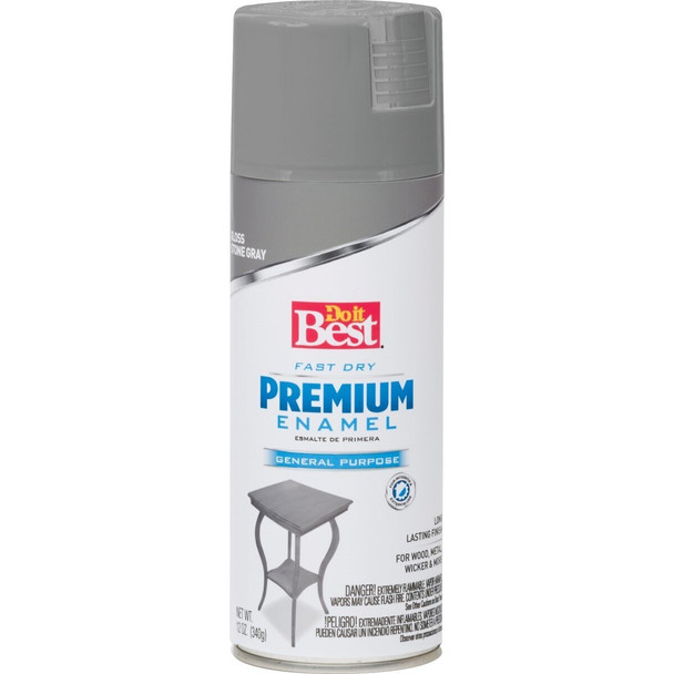 203447D Premium Enamel 12 Oz. Gloss Spray Paint, Stone Gray