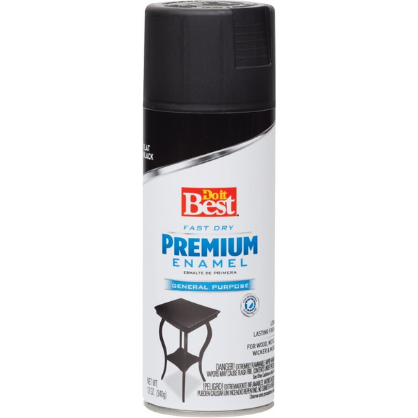 203463D Premium Enamel 12 Oz. Flat Spray Paint, Black