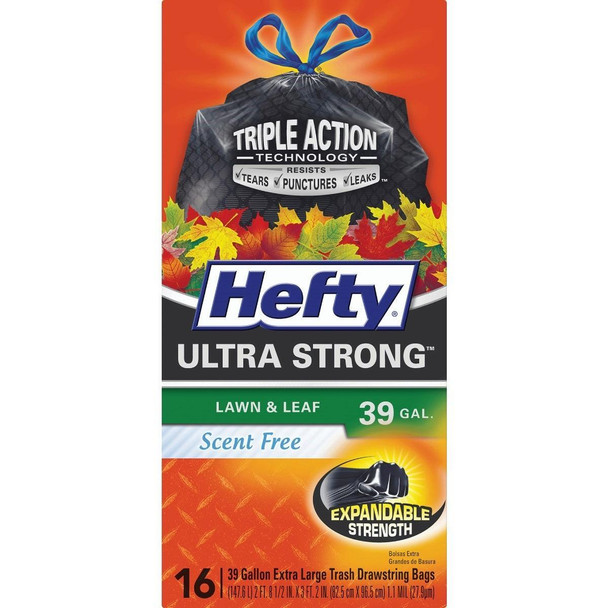 E87915 Hefty Ultra Strong 39 Gal. Extra Large Black Trash Bag (16-Count)