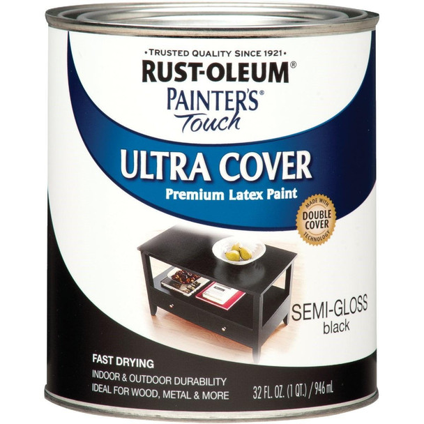 1974502 Rust-Oleum Painter's Touch 2X Ultra Cover Premium Latex Paint, Black, 1 Qt.