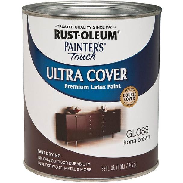 1977502 Rust-Oleum Painter's Touch 2X Ultra Cover Premium Latex Paint, Kona Brown, 1 Qt.