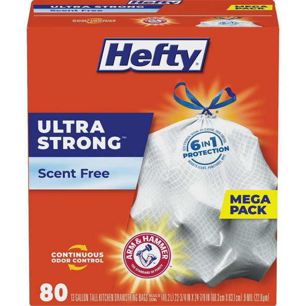 E88358 Hefty Ultra Strong 13 Gal. Scent Free Tall Kitchen White Trash Bag (80-Count)