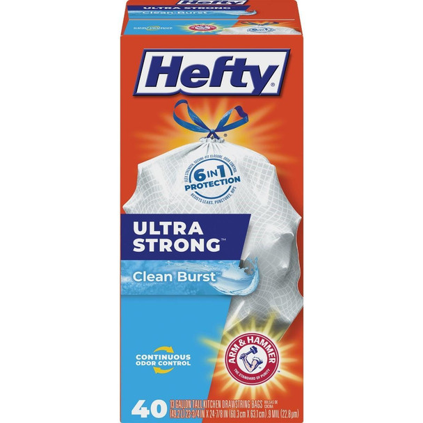 E88336 Hefty Ultra Strong 13 Gal. Clean Burst Tall Kitchen White Trash Bag (40-Count)