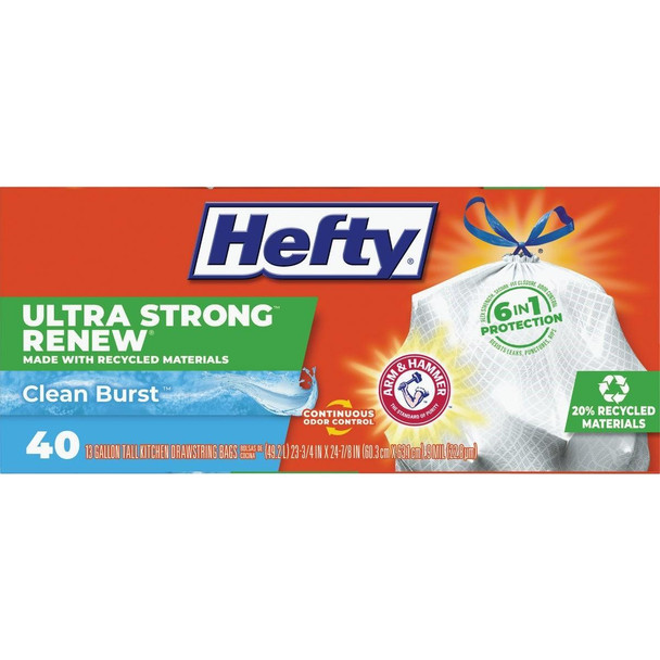 E88450 Hefty Renew Clean Burst 13 Gal. Tall Kitchen White Trash Bag (40-Count)