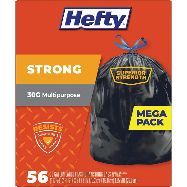 E85656 Hefty Strong 30 Gal. Large Black Trash Bag (56-Count)