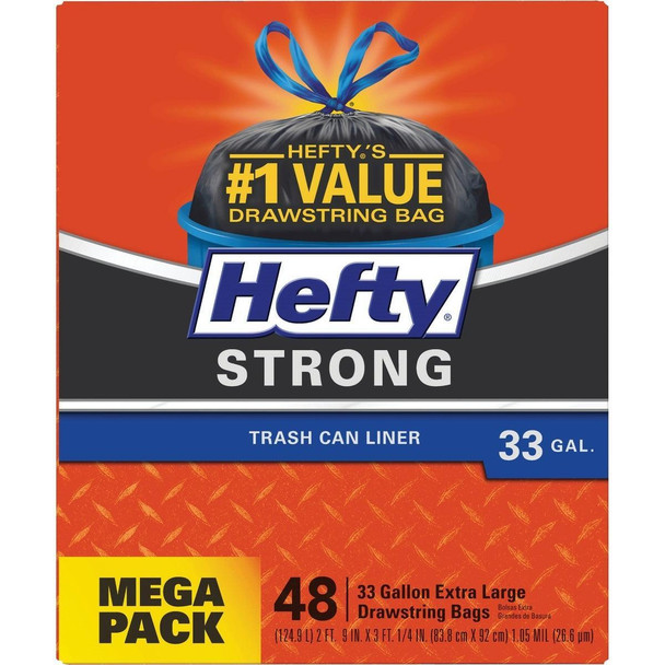 E86048 Hefty Strong 33 Gal. Extra Large Black Trash Bag (48-Count)