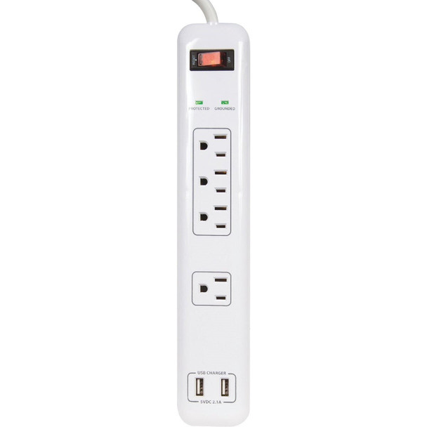 PB505104 Prime Wire & Cable 4-Outlet 1200J White Surge Protector Strip with USB Charger & 4 Ft. Cord