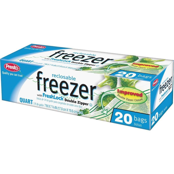C003710S Presto 1 Qt. Reclosable Double Zipper Freezer Bag (20 Count)
