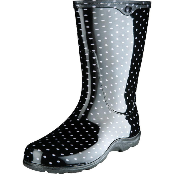 5013BP10 Sloggers Women's Size 10 Black w/White Polka Dots Rain & Garden Rubber Boot