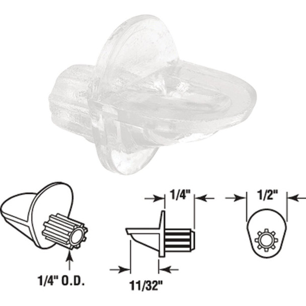 U 10150 Prime-Line 1/4 In. Dia. x 11/16 In. L. Clear Butyrate Shelf Support (8 Count)