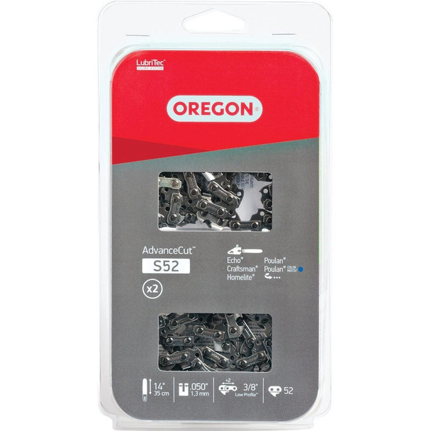 S52T Oregon AdvanceCut LubriTec S52T 14 In. 3/8 In. Low Profile 52 Link Chainsaw Chain (2-Pack)