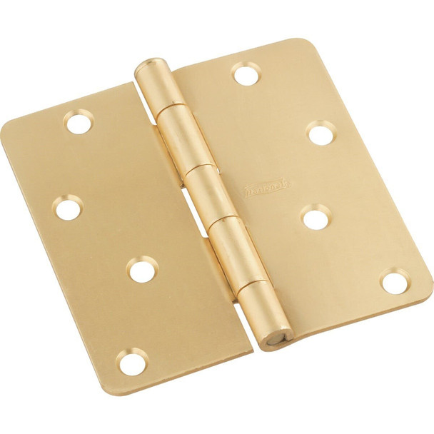 N830228 National 4 In. x 1/4 In. Radius Satin Brass Door Hinge