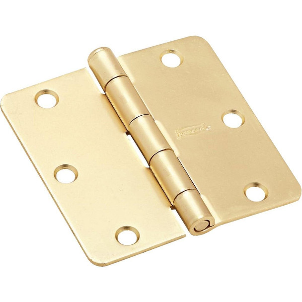 N830333 National 3-1/2 In. x 1/4 In. Radius Satin Brass Door Hinge (3-Pack)