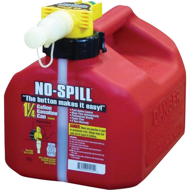 1415 No-Spill 1-1/4 Gal. Plastic Gasoline Fuel Can, Red