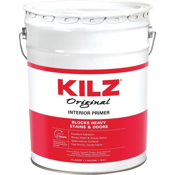 10030 Kilz Original Oil-Based Low VOC Interior Primer Sealer Stainblocker, White, 5 Gal.