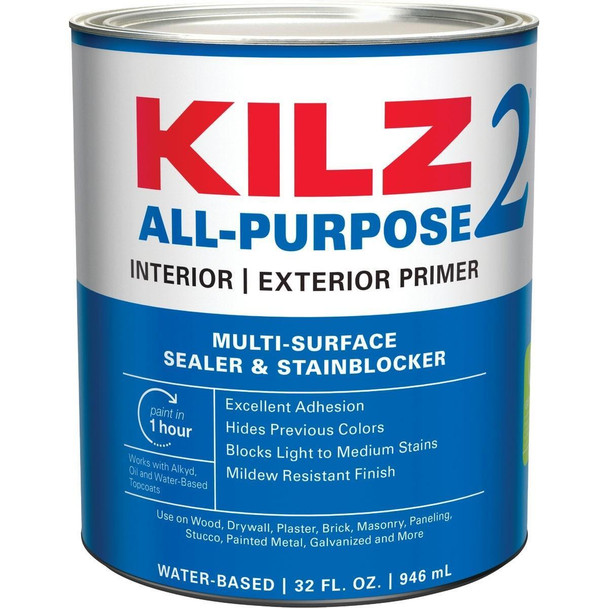 20002 KILZ 2 Latex Interior/Exterior Sealer Stain Blocking Primer, White, 1 Qt.