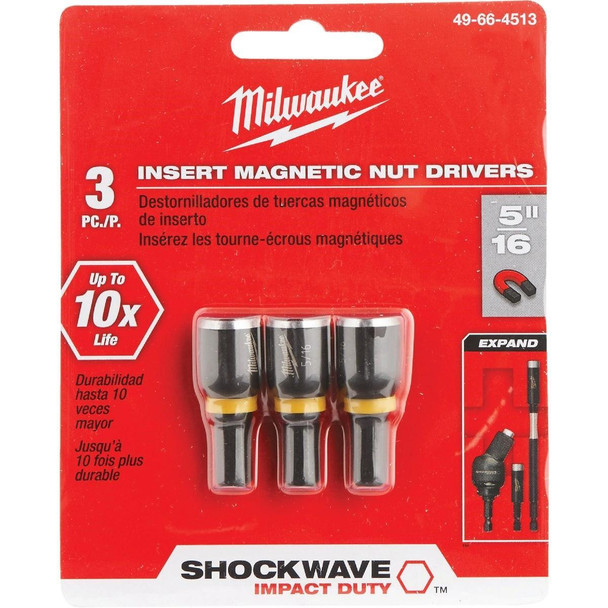 49-66-4513 Millwaukee SHOCKWAVE 5/16 In. x 1-1/2 In. Insert Impact Nutdriver, (3-Pack)