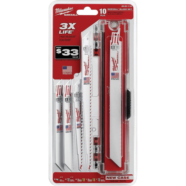 49-22-1110 Milwaukee SAWZALL 10-Piece Reciprocating Saw Blade Set