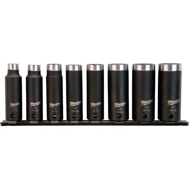 49-66-7024 Milwaukee SHOCKWAVE Standard 3/8 In. Drive 6-Point Deep Impact Driver Set (8-Piece)