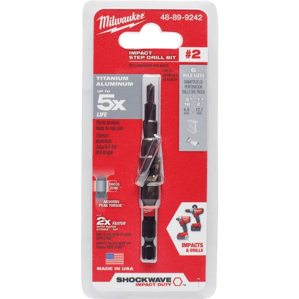 48-89-9242 Milwaukee Shockwave Impact Duty 3/16 In. - 1/2 In. #2 Step Drill Bit, 6 Steps