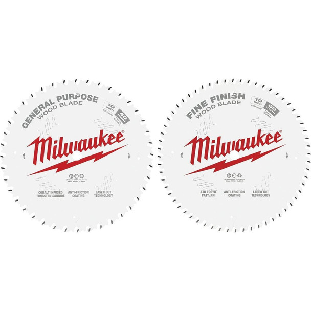 48-40-1036 Milwaukee 10 In. 40-Tooth General Purpose & 60-Tooth Fine Finish Wood Circular Saw Set