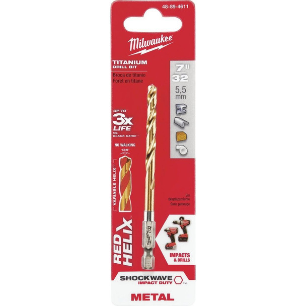 48-89-4611 Milwaukee SHOCKWAVE Impact Duty 7/32 In. Titanium Hex Shank Drill Bit