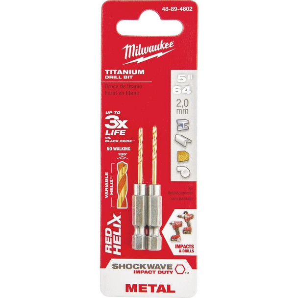 48-89-4602 Milwaukee SHOCKWAVE Impact Duty 5/64 In. Titanium Hex Shank Drill Bit