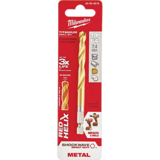 48-89-4616 Milwaukee SHOCKWAVE Impact Duty 19/64 In. Titanium Hex Shank Drill Bit