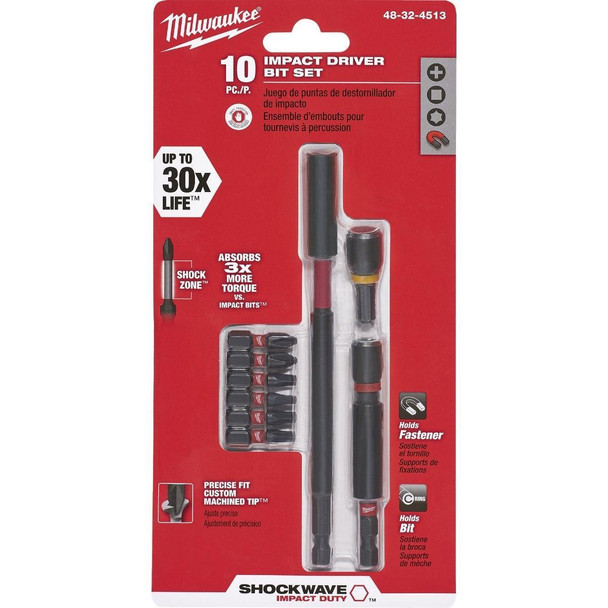 48-32-4513 Milwaukee SHOCKWAVE Impact Screwdriver Bit Set (10-Piece)