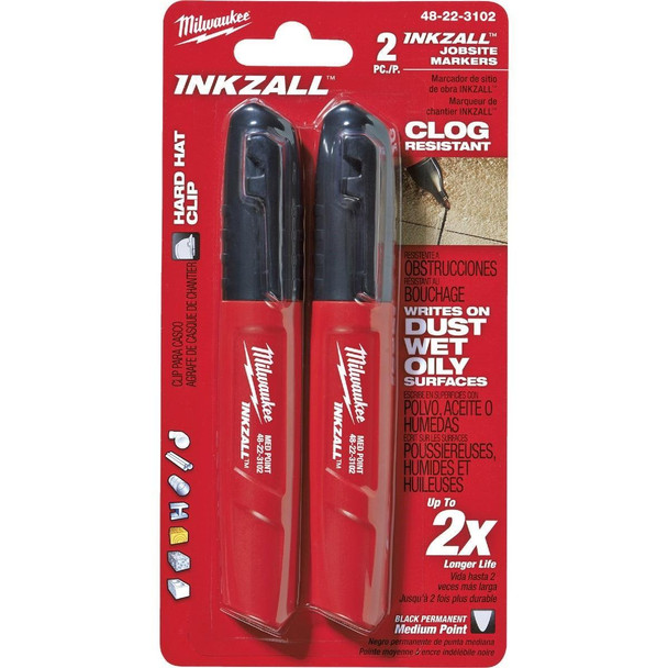 48-22-3102 Milwaukee INKZALL Medium Point Black Job Site Marker (2-Pack)