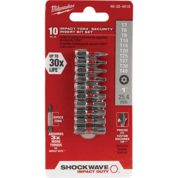 48-32-4618 Milwaukee SHOCKWAVE Torx Security Insert Impact Screwdriver Bit Set (10-Piece)