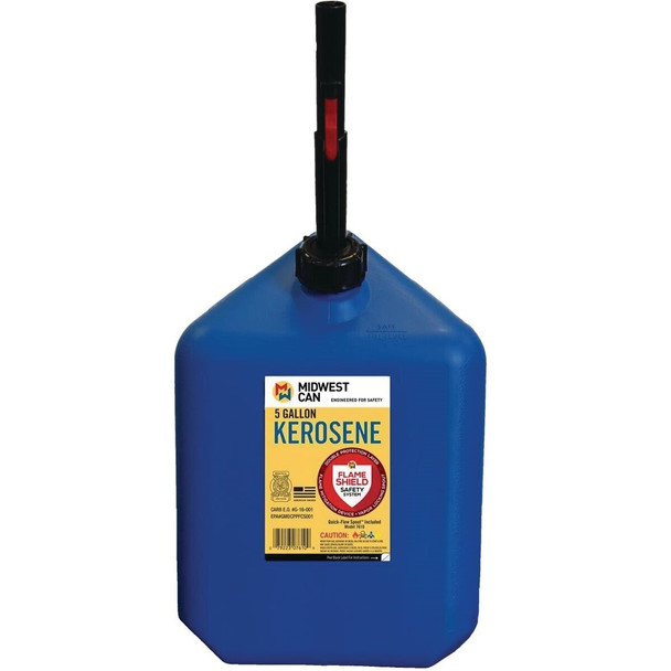 7610 Midwest Can 5 Gal. Plastic Auto Shut Off Kerosene Fuel Can, Blue