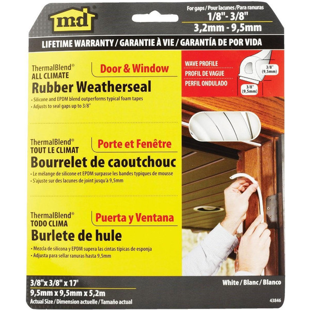 43846 M-D White 17 Ft. Rubber Weatherstrip