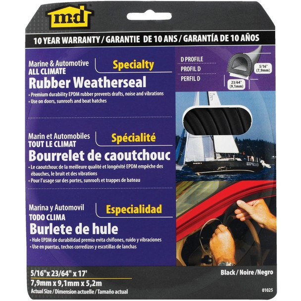 01025 M-D 5/16" 23/64" 17' Auto & Marine Weatherstrip