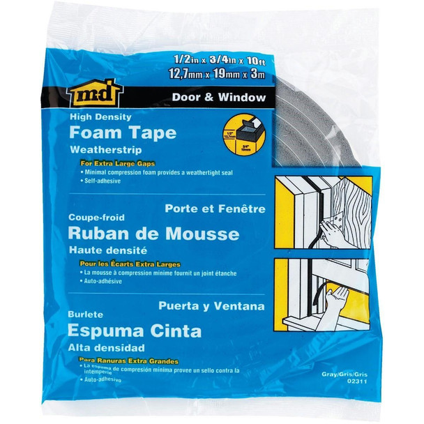 02311 M-D 3/4" W x 1/2" T x 10' L Gray Foam Weatherstrip Tape