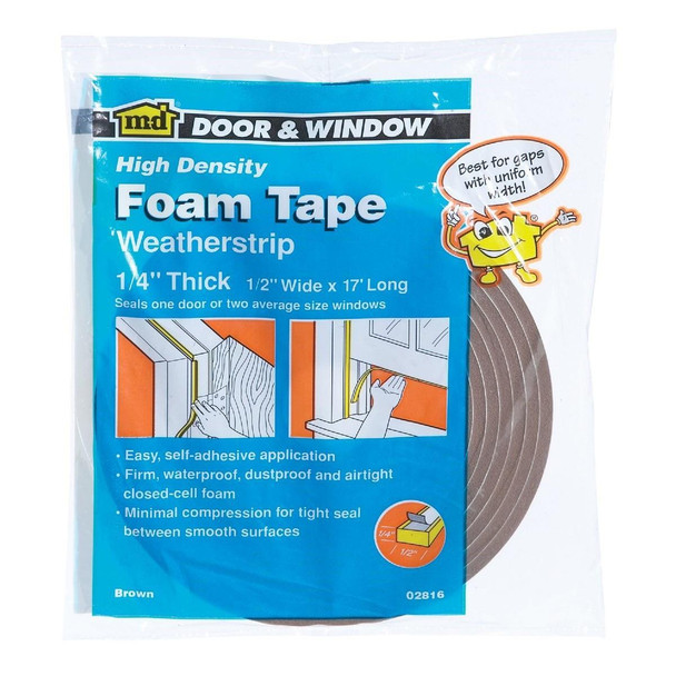 02816 M-D 1/2" W x 1/4" T x 17' L Brown Foam Weatherstrip Tape