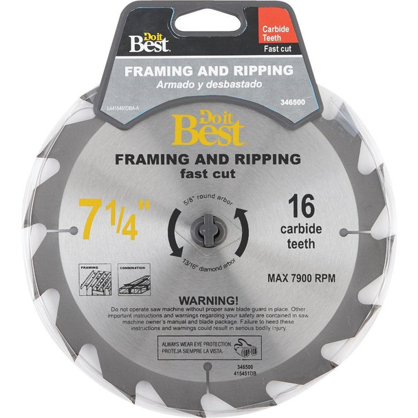 415451DB 7-1/4 In. 16-Tooth Framing & Ripping Circular Saw Blade