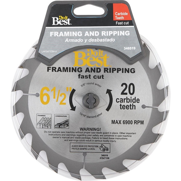 415471DB 6-1/2 In. 20-Tooth Framing & Ripping Circular Saw Blade