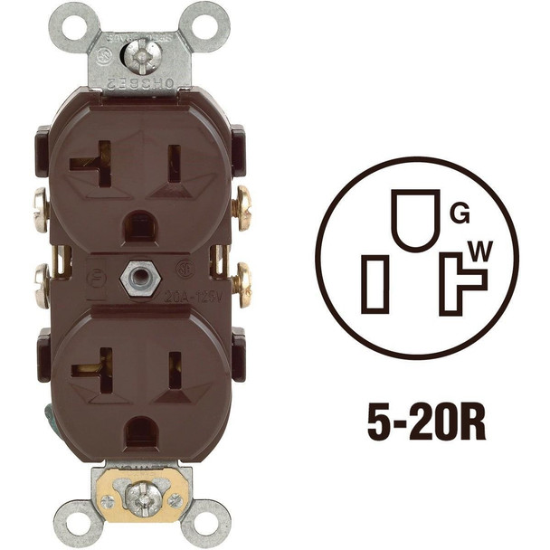 S00-CR20-00S Leviton 20A Brown Heavy-Duty 5-20R Duplex Outlet