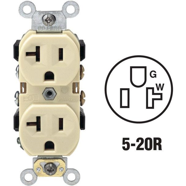 S01-0BR20-0IS Leviton 20A Ivory Shallow Commercial Grade 5-20R Duplex Outlet