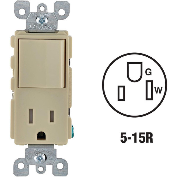 S01-T5625-0IS Leviton Decora Ivory 15A Switch & Outlet