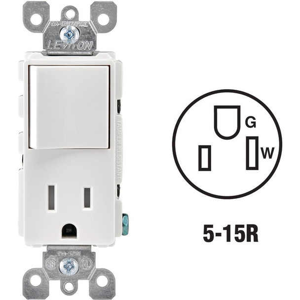 R62-T5625-0WS Leviton Decora White 15A Switch & Outlet