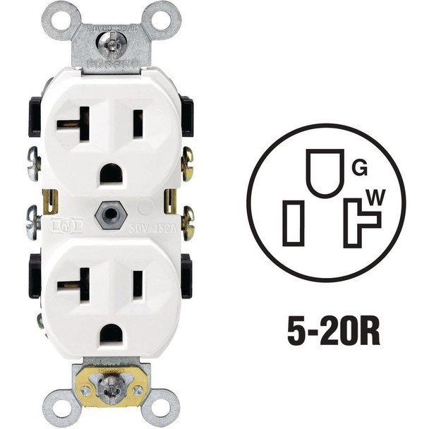 S02-0BR20-0WS Leviton 20A White Shallow Commercial Grade 5-20R Duplex Outlet