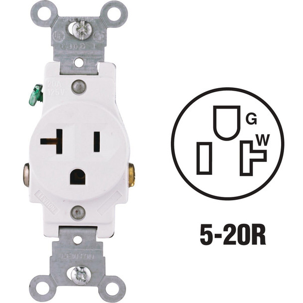 S12-5801-KWS Leviton 20A White Commercial Grade 5-20R Shallow Single Outlet