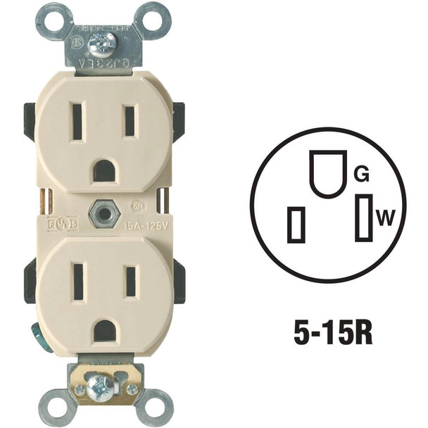 R71-5252-0IS Leviton 15A Ivory Industrial Grade 5-15R Duplex Outlet