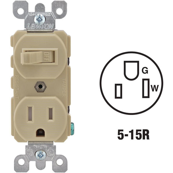 R51-T5225-0IS Leviton Ivory 15A Commercial Grade Switch & Outlet