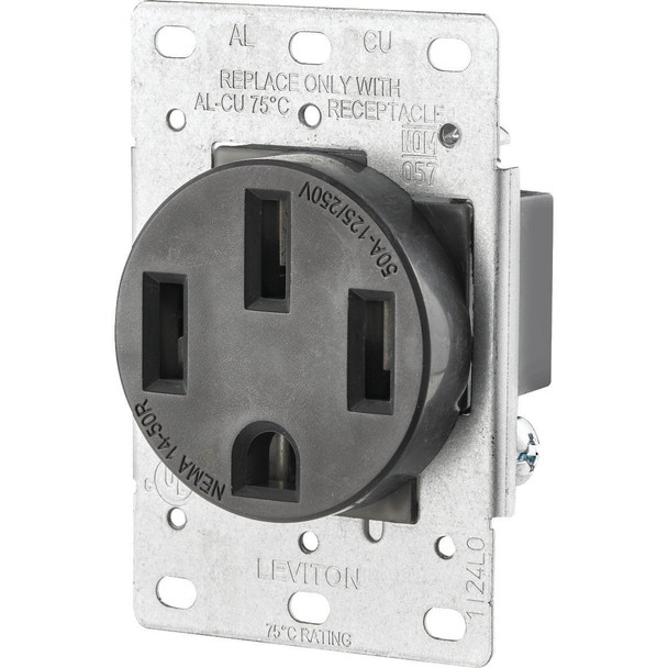 R10-00279-S00 Leviton 50A Flush Mount Black 14-50R Grounding Range Power Outlet