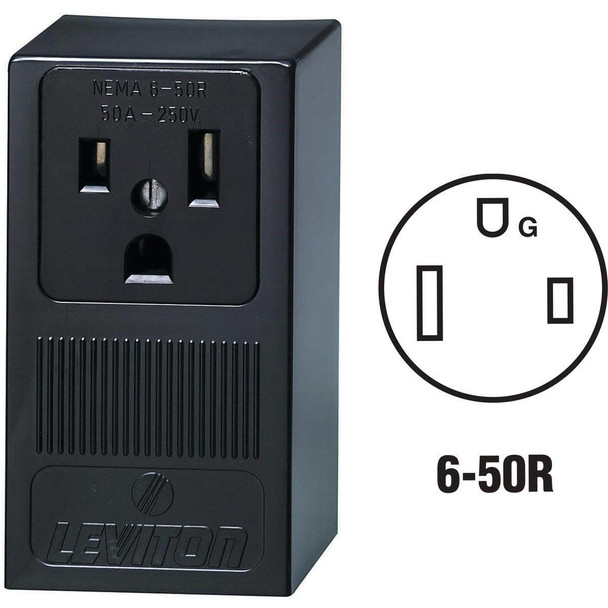 R20-05378-P00 Leviton 50A Surface Mount Black 6-50R Welder Power Outlet