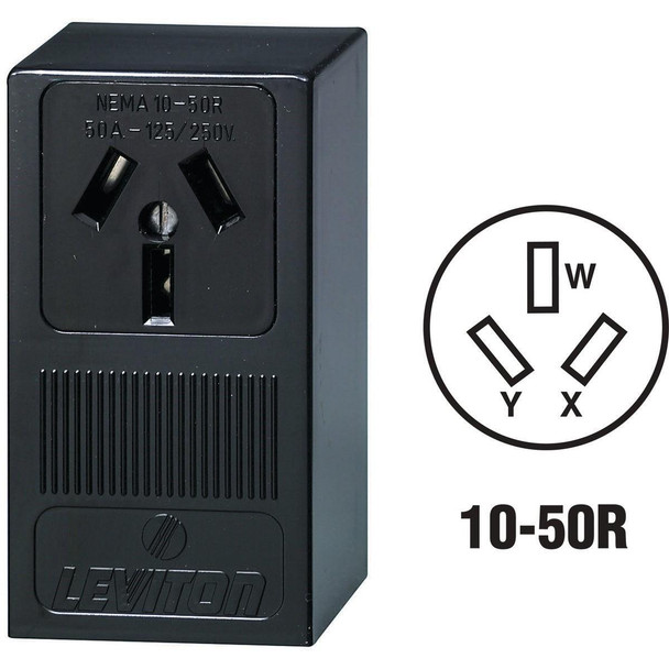 R20-05050-P00 Leviton 50A Surface Mount Black 10-50R Non-Grounding Range Power Outlet