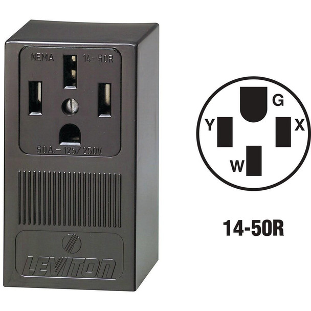R20-55050-P00 Leviton 50A Surface Mount Black 14-50R Grounding Range Power Outlet